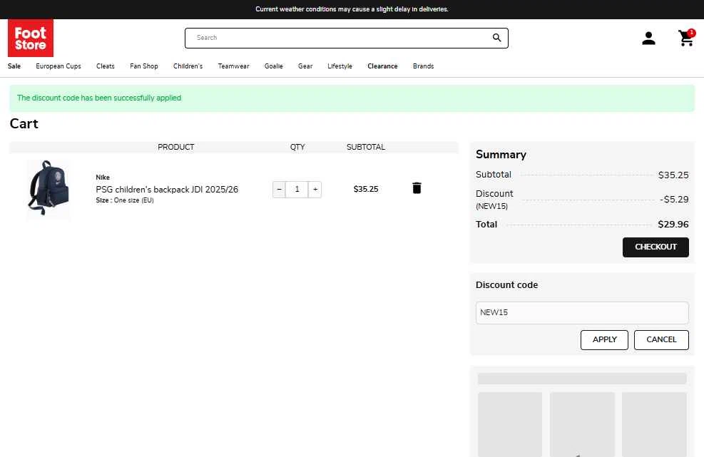 Foot-Store checkout page showing Foot-Store discount code box | Screenshot taken by SimplyCodes community member on Jan 16, 2026
