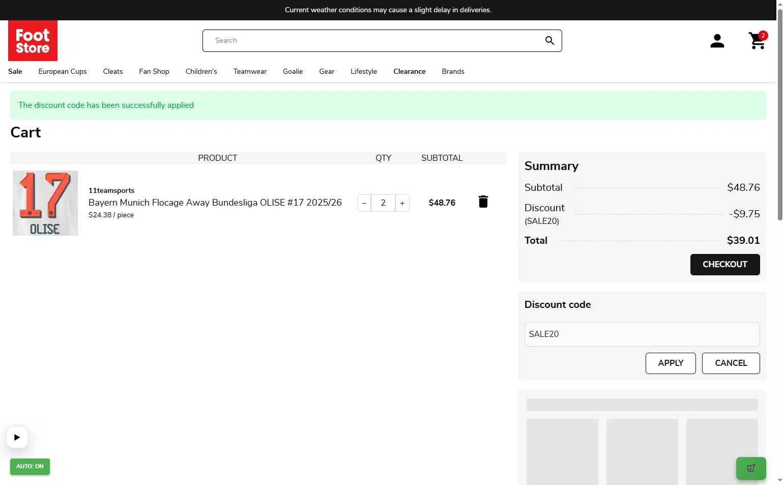 Foot-Store checkout page showing Foot-Store discount code box | Screenshot taken by SimplyCodes community member on Jan 14, 2026