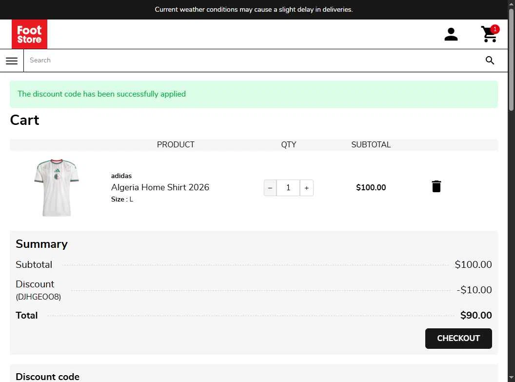 Foot-Store checkout page showing Foot-Store discount code box | Screenshot taken by SimplyCodes community member on Jan 14, 2026