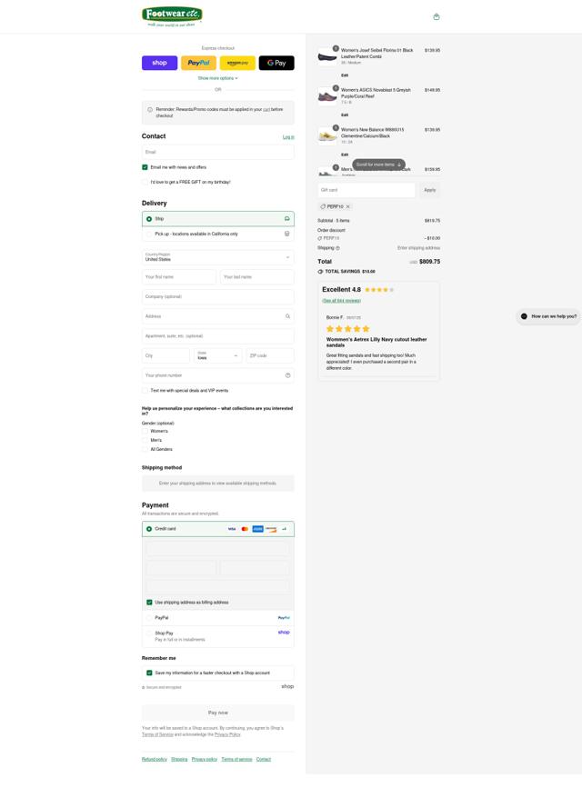 Footwear Etc. checkout page showing Footwear Etc. coupon code box | Screenshot taken by SimplyCodes community member on Sep 8, 2025