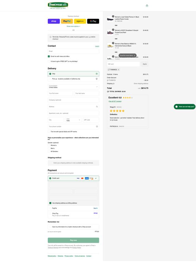 Footwear Etc. checkout page showing Footwear Etc. coupon code box | Screenshot taken by SimplyCodes community member on Sep 3, 2025