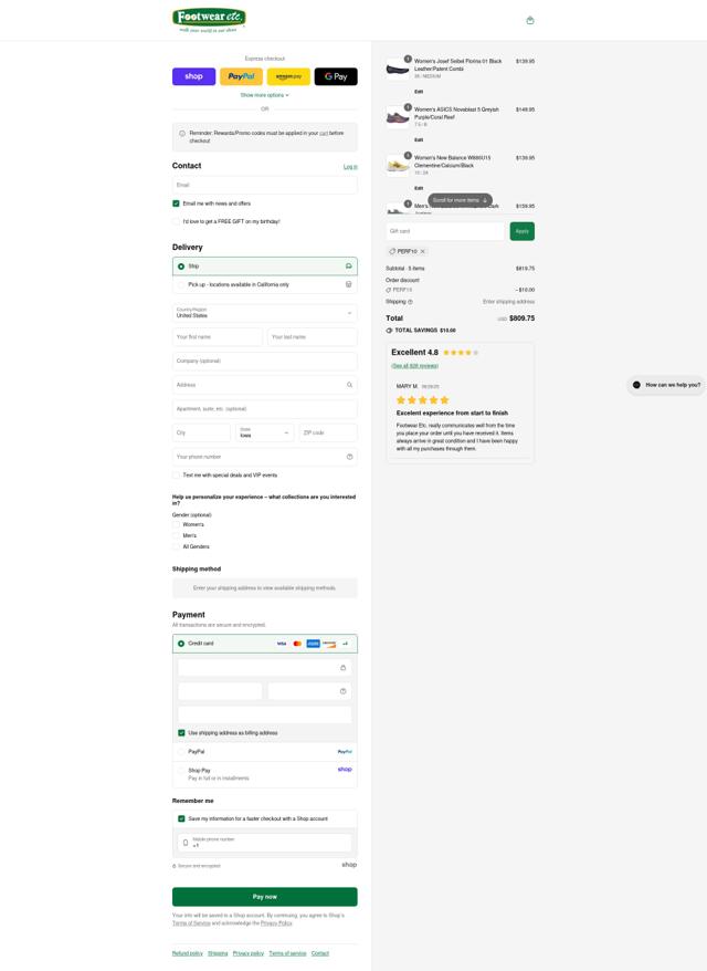 Footwear Etc. checkout page showing Footwear Etc. coupon code box | Screenshot taken by SimplyCodes community member on Aug 30, 2025