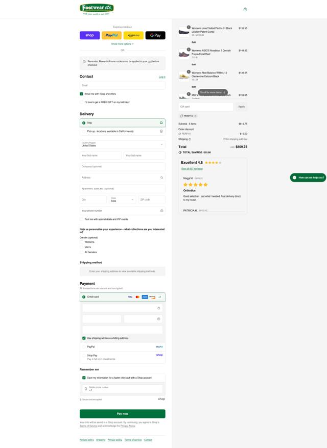 Footwear Etc. checkout page showing Footwear Etc. coupon code box | Screenshot taken by SimplyCodes community member on Sep 3, 2025