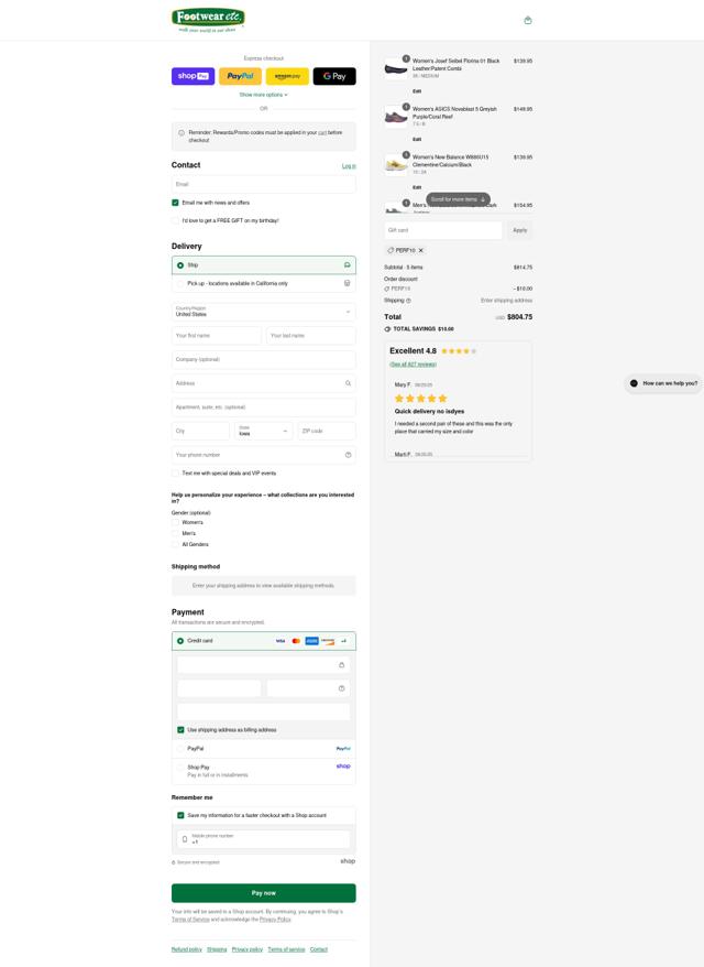 Footwear Etc. checkout page showing Footwear Etc. coupon code box | Screenshot taken by SimplyCodes community member on Aug 26, 2025