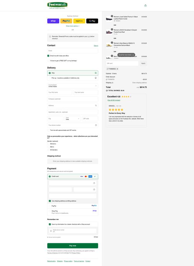 Footwear Etc. checkout page showing Footwear Etc. coupon code box | Screenshot taken by SimplyCodes community member on Sep 12, 2025
