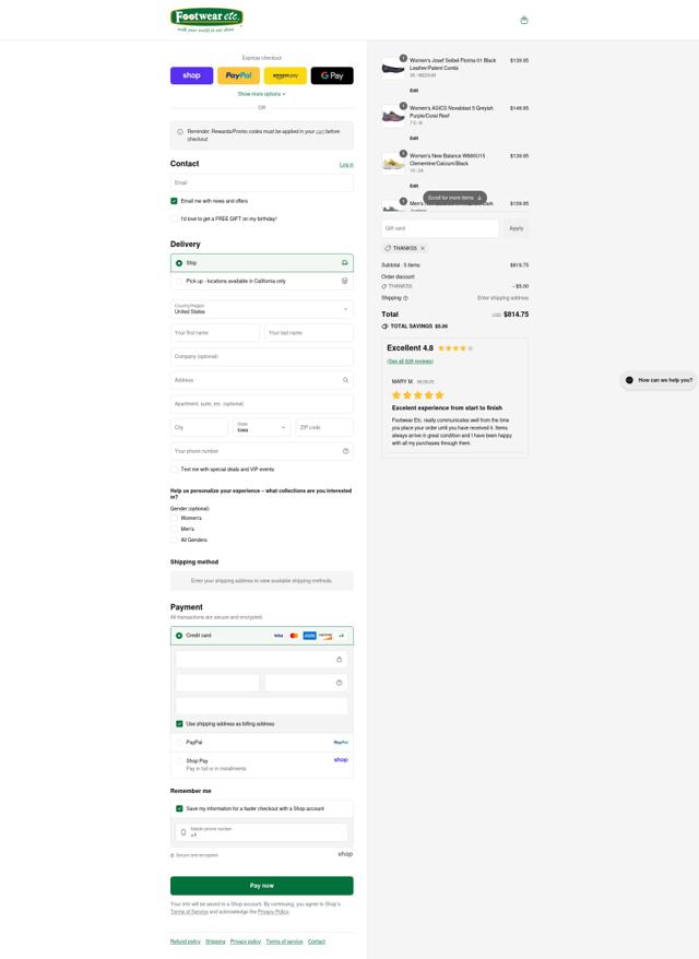 Footwear Etc. checkout page showing Footwear Etc. coupon code box | Screenshot taken by SimplyCodes community member on Aug 30, 2025