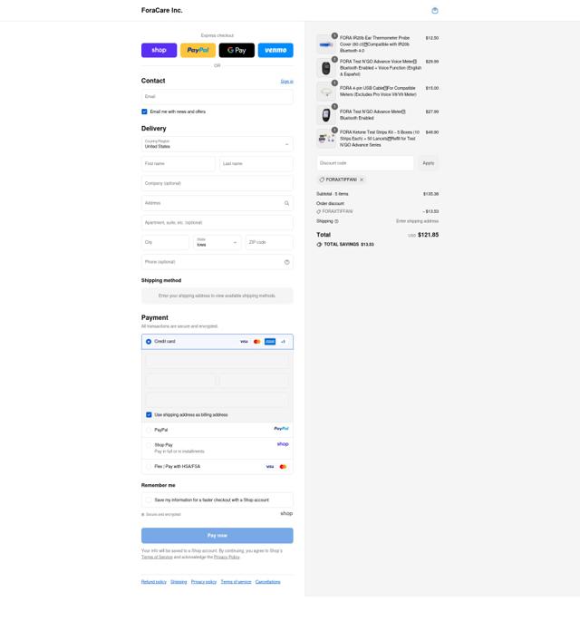 FORA checkout page showing FORA discount code box | Screenshot taken by SimplyCodes community member on Sep 13, 2025