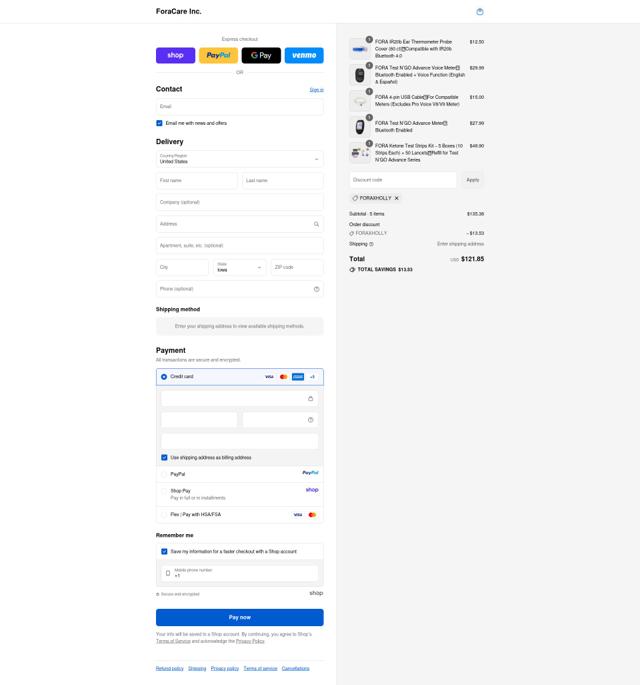 FORA checkout page showing FORA discount code box | Screenshot taken by SimplyCodes community member on Sep 13, 2025