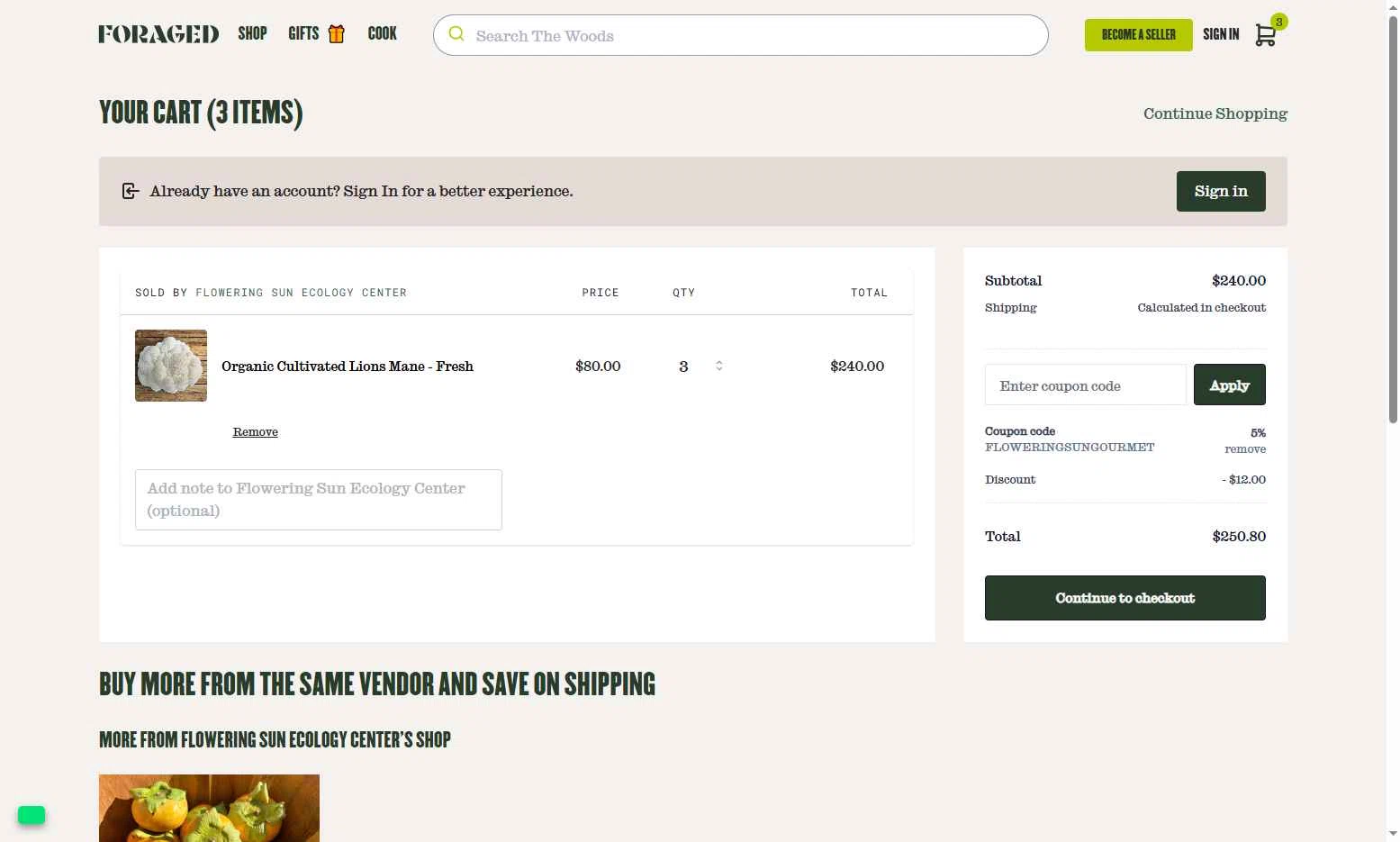Foraged checkout page showing Foraged discount code box | Screenshot taken by SimplyCodes community member on Dec 21, 2025