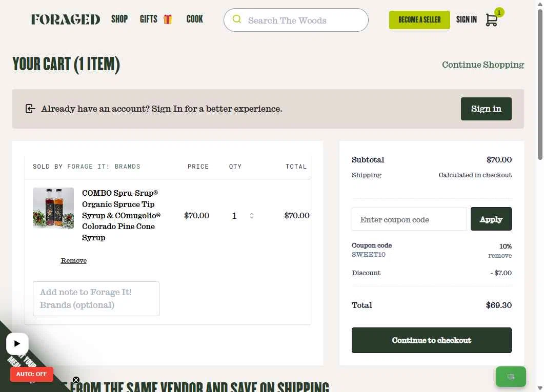 Foraged checkout page showing Foraged discount code box | Screenshot taken by SimplyCodes community member on Jan 30, 2026