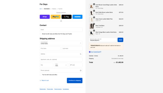For Days checkout page showing For Days discount code box | Screenshot taken by SimplyCodes community member on Sep 2, 2025