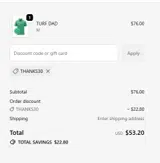 THANKS30 coupon verification screenshot