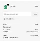 THANKS30 coupon verification screenshot