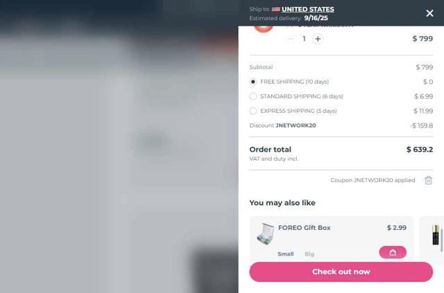 Foreo checkout page showing Foreo coupon code box | Screenshot taken by SimplyCodes community member on Sep 7, 2025