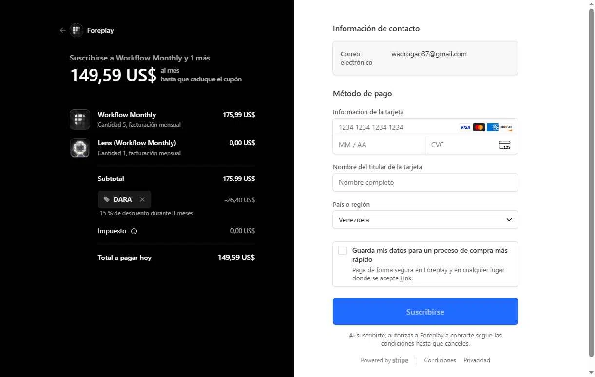 Foreplay checkout page showing Foreplay promo code box | Screenshot taken by SimplyCodes community member on Jan 29, 2026