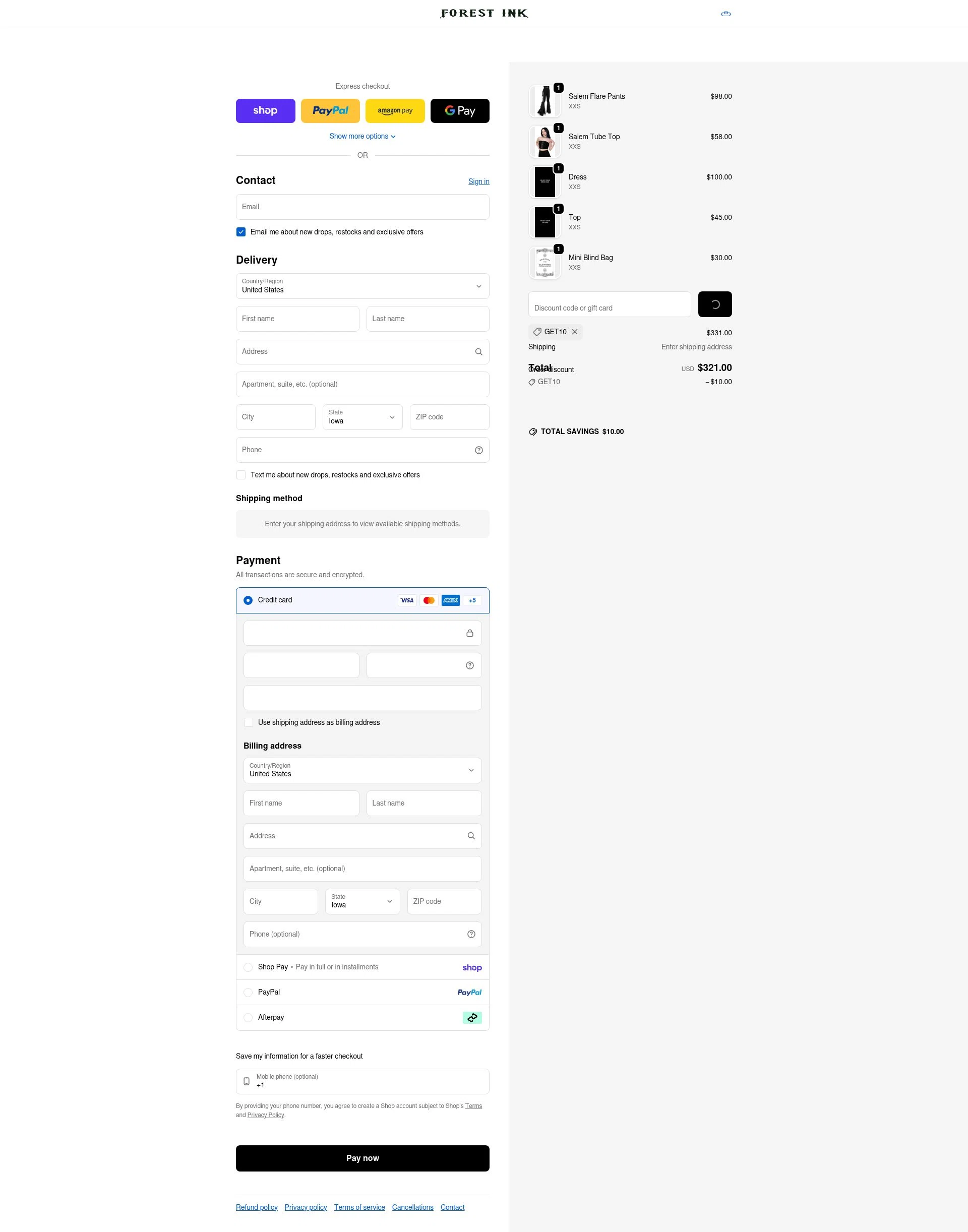 Forest Ink checkout page showing Forest Ink discount code box | Screenshot taken by SimplyCodes community member on Feb 1, 2026