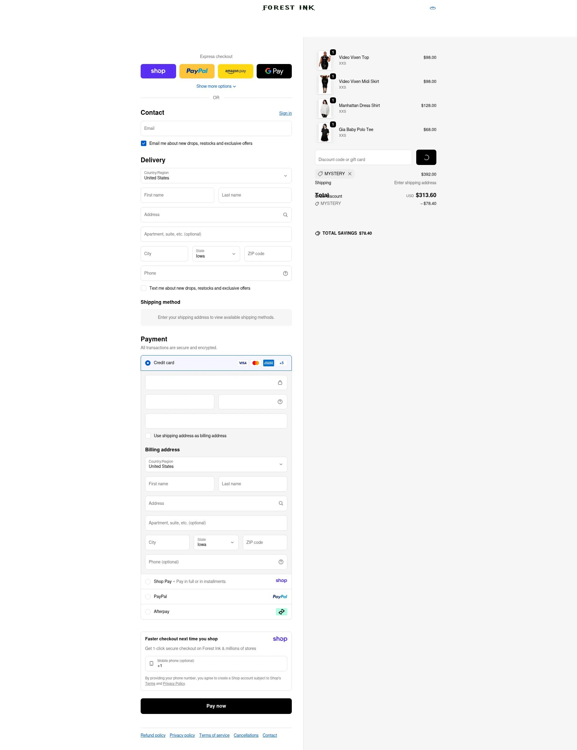Forest Ink checkout page showing Forest Ink discount code box | Screenshot taken by SimplyCodes community member on Jan 13, 2026