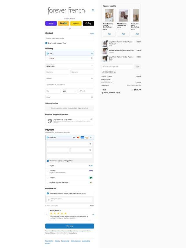 Forever French Baby checkout page showing Forever French Baby discount code box | Screenshot taken by SimplyCodes community member on Aug 30, 2025