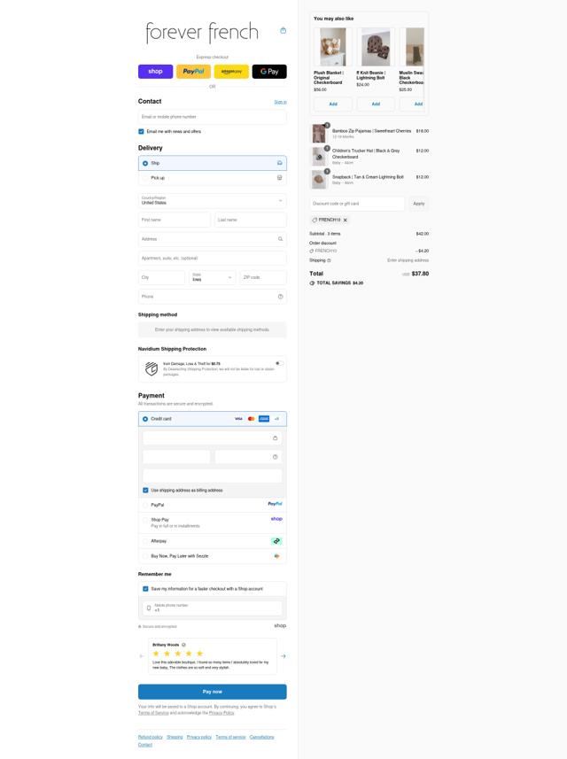 Forever French Baby checkout page showing Forever French Baby discount code box | Screenshot taken by SimplyCodes community member on Sep 11, 2025