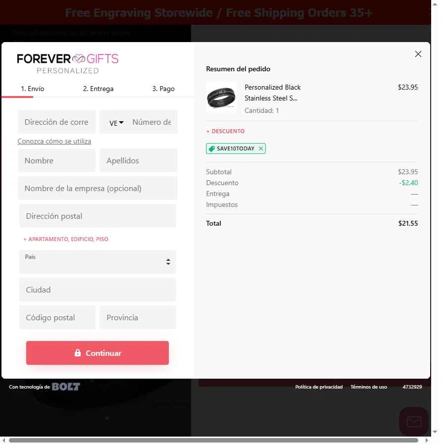 Forevergifts.com checkout page showing Forevergifts.com coupon code box | Screenshot taken by SimplyCodes community member on Nov 10, 2025