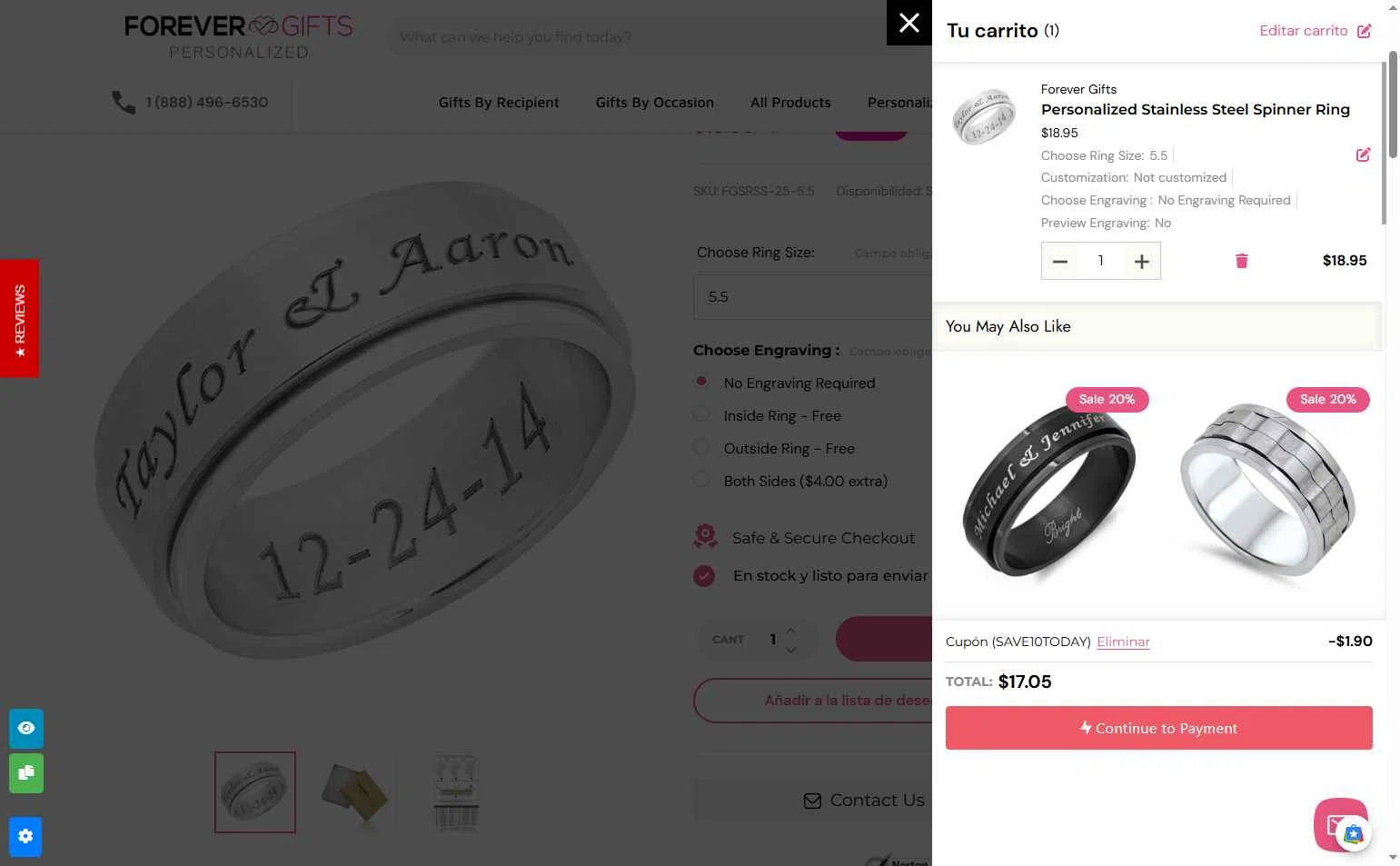 Forevergifts.com checkout page showing Forevergifts.com coupon code box | Screenshot taken by SimplyCodes community member on Nov 1, 2025