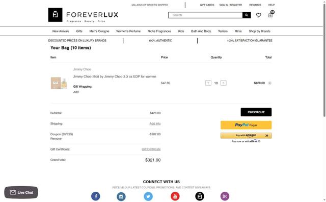 ForeverLux checkout page showing ForeverLux coupon code box | Screenshot taken by SimplyCodes community member on Aug 21, 2025