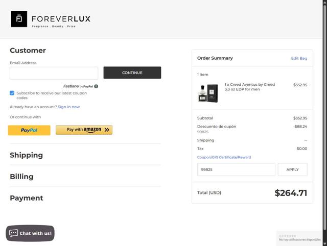 ForeverLux checkout page showing ForeverLux coupon code box | Screenshot taken by SimplyCodes community member on Sep 3, 2025