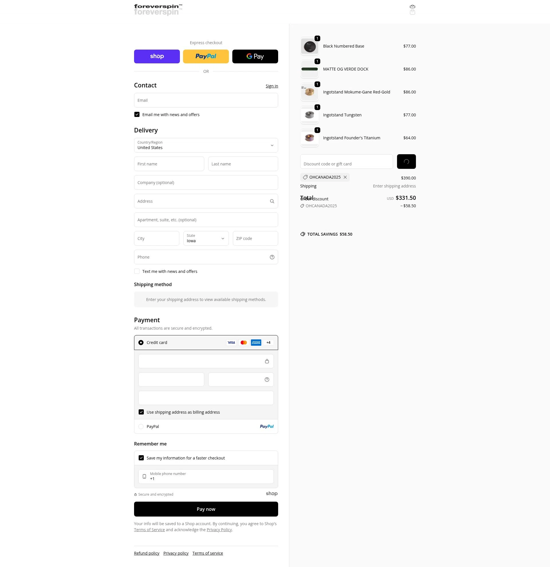 ForeverSpin checkout page showing ForeverSpin discount code box | Screenshot taken by SimplyCodes community member on Jan 1, 2026