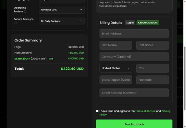 ForexVPS.net checkout page showing ForexVPS.net promo code box | Screenshot taken by SimplyCodes community member on Jul 27, 2025
