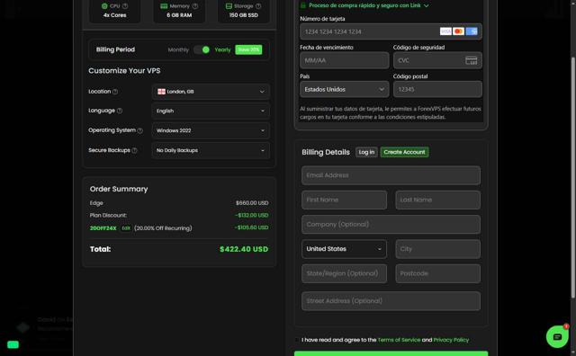 ForexVPS.net checkout page showing ForexVPS.net promo code box | Screenshot taken by SimplyCodes community member on Aug 18, 2025