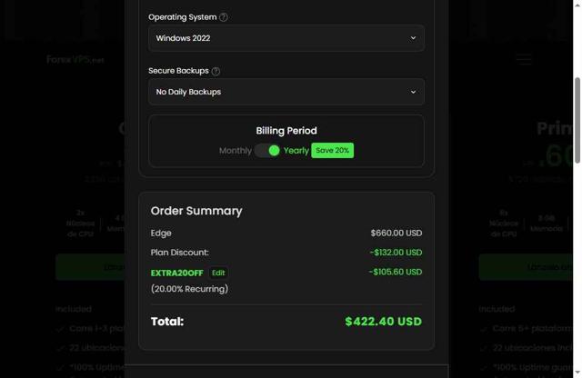 ForexVPS.net checkout page showing ForexVPS.net promo code box | Screenshot taken by SimplyCodes community member on Sep 7, 2025