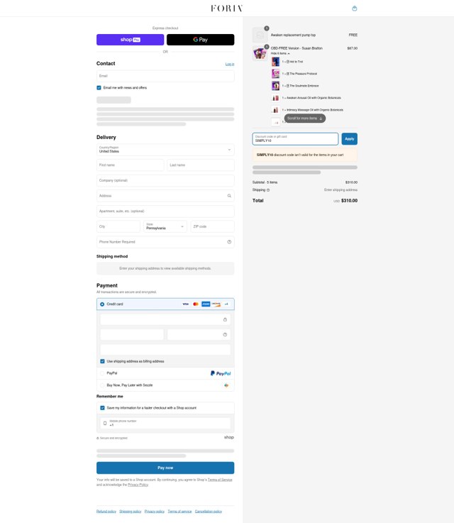 Foria Wellness checkout page showing Foria Wellness discount code box | Screenshot taken by SimplyCodes community member on Jun 15, 2025