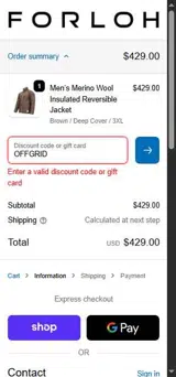 OFFGRID coupon verification screenshot
