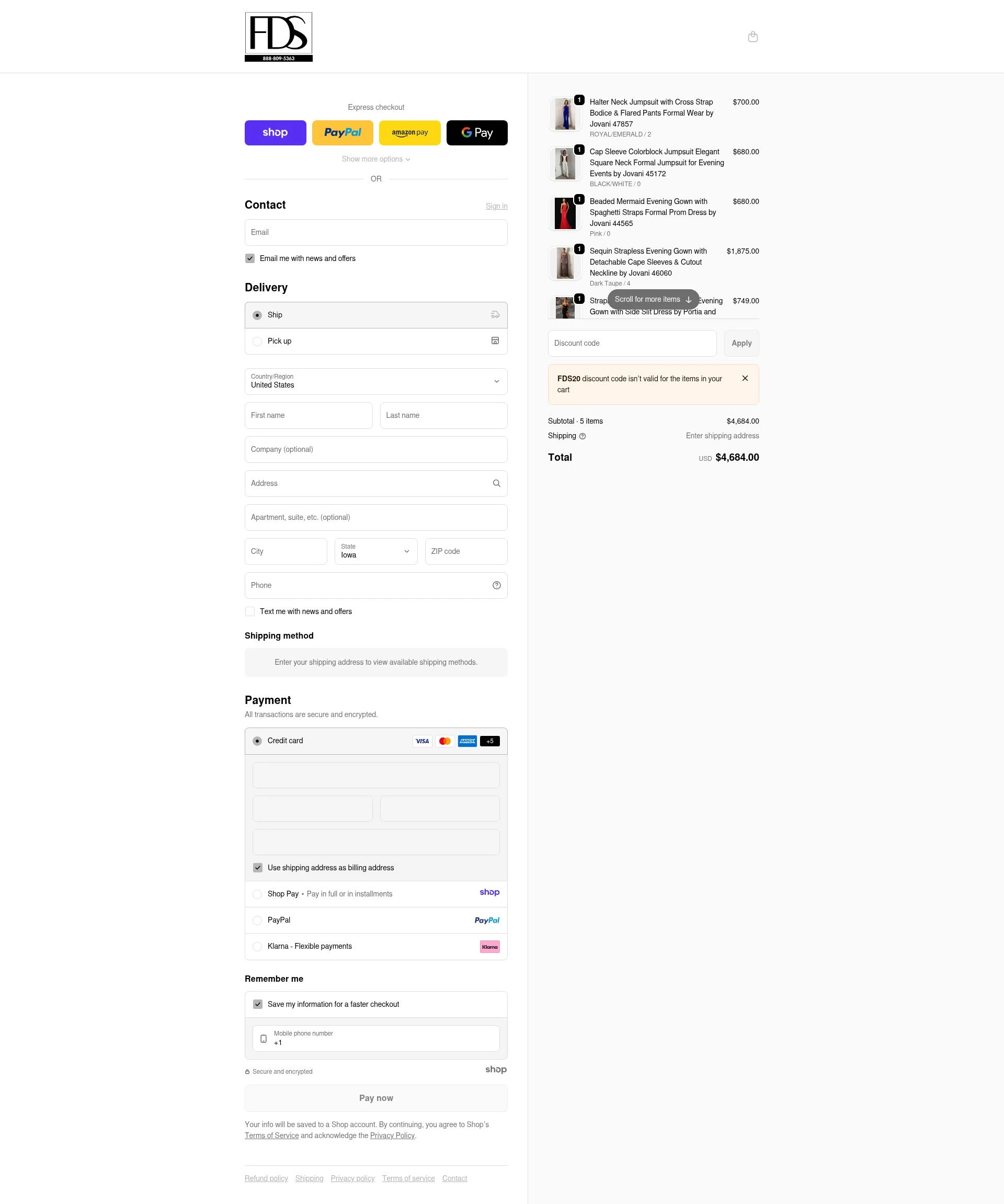 Formal Dress Shops checkout page showing Formal Dress Shops promo code box | Screenshot taken by SimplyCodes community member on Dec 29, 2025
