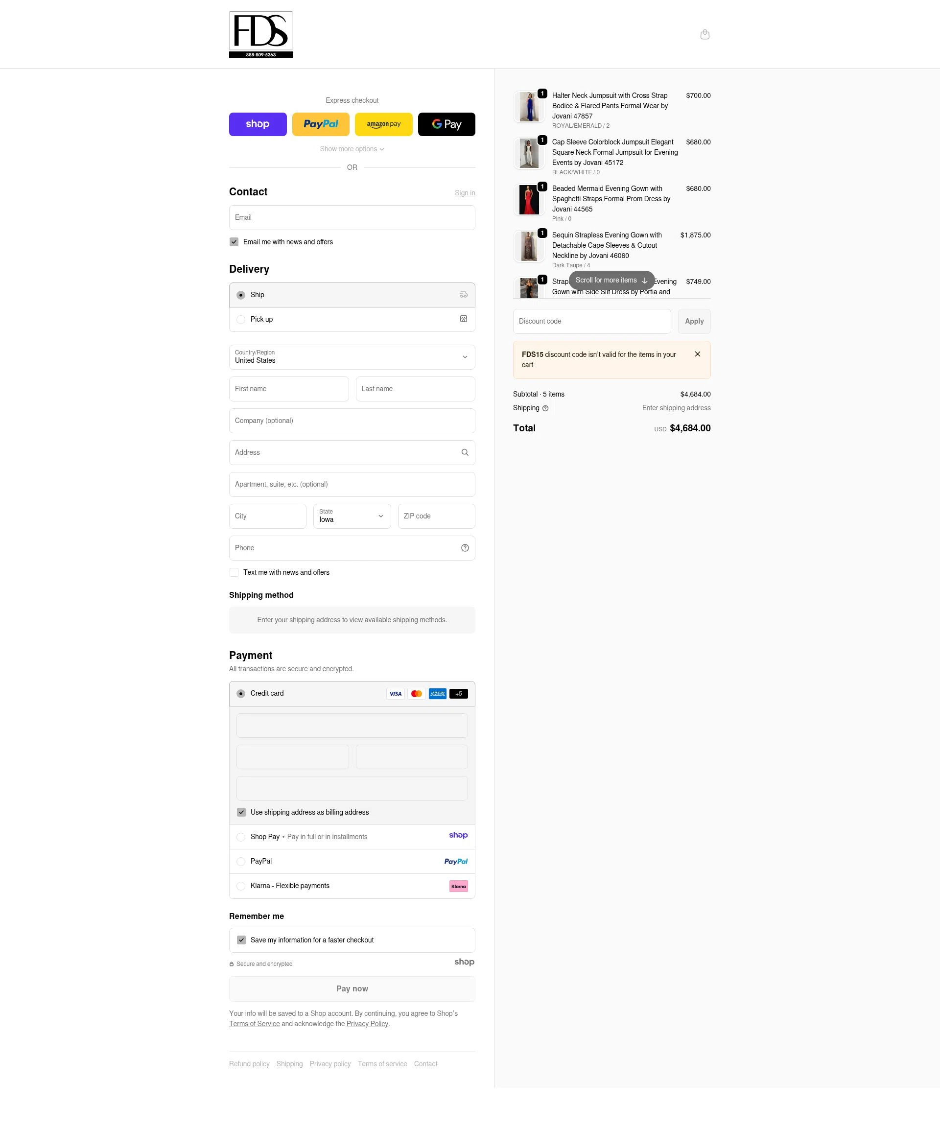 Formal Dress Shops checkout page showing Formal Dress Shops promo code box | Screenshot taken by SimplyCodes community member on Dec 29, 2025