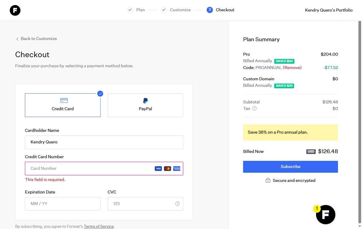 Format checkout page showing Format discount code box | Screenshot taken by SimplyCodes community member on Dec 23, 2025