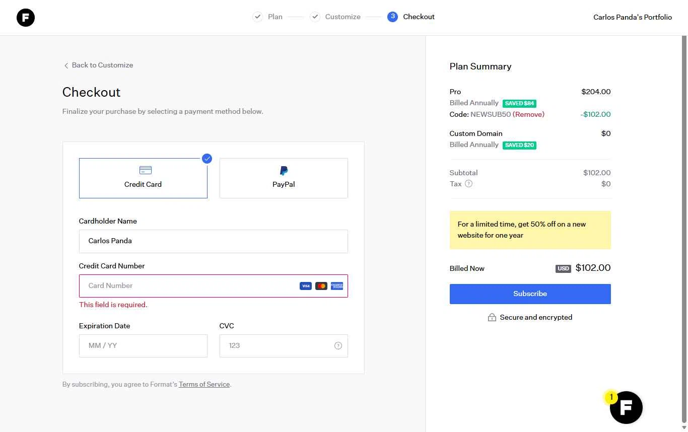 Format checkout page showing Format discount code box | Screenshot taken by SimplyCodes community member on Jan 1, 2026