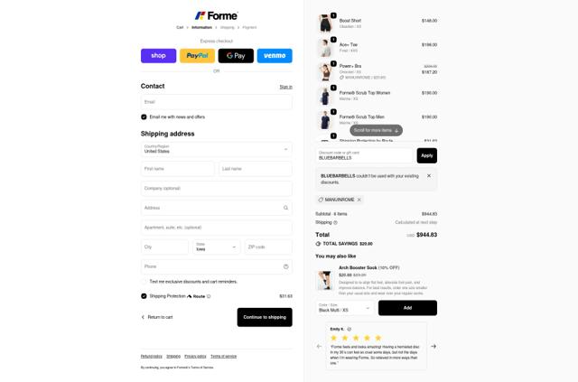 Forme checkout page showing Forme discount code box | Screenshot taken by SimplyCodes community member on Oct 6, 2025