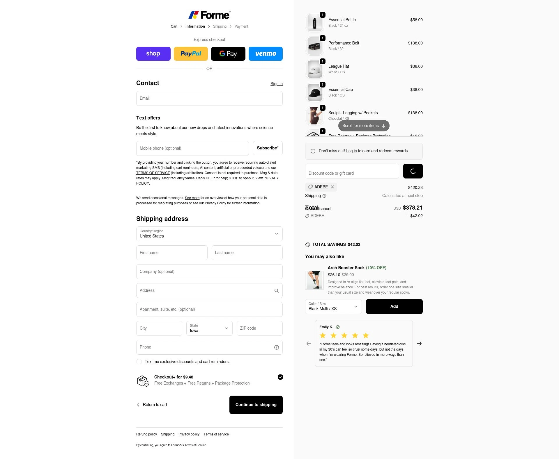 Forme checkout page showing Forme discount code box | Screenshot taken by SimplyCodes community member on Feb 4, 2026
