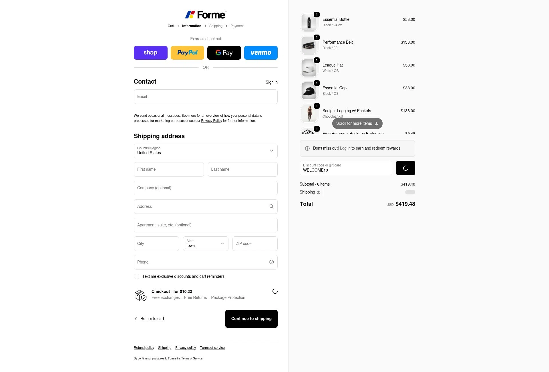Forme checkout page showing Forme discount code box | Screenshot taken by SimplyCodes community member on Jan 17, 2026