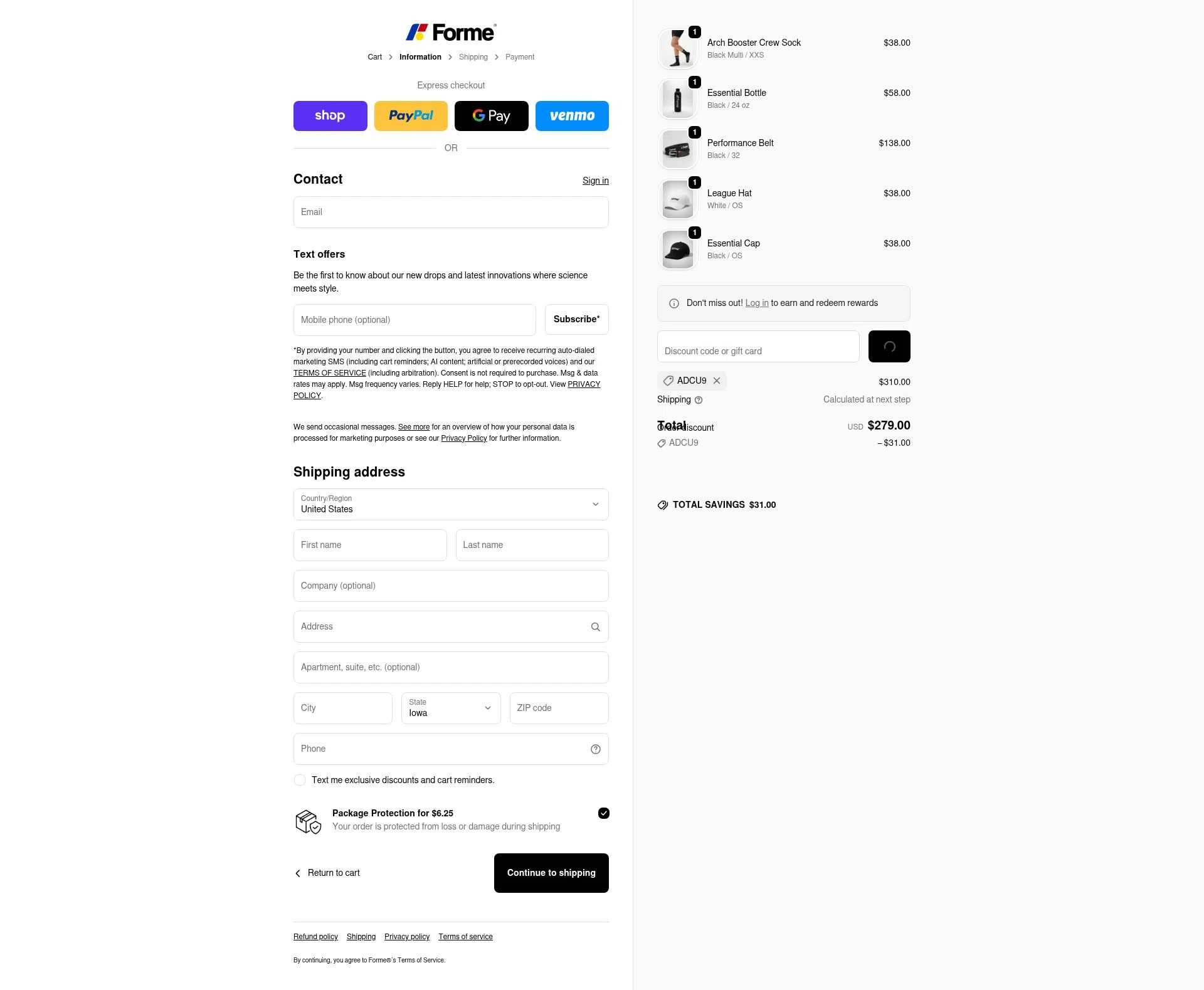 Forme checkout page showing Forme discount code box | Screenshot taken by SimplyCodes community member on Feb 22, 2026