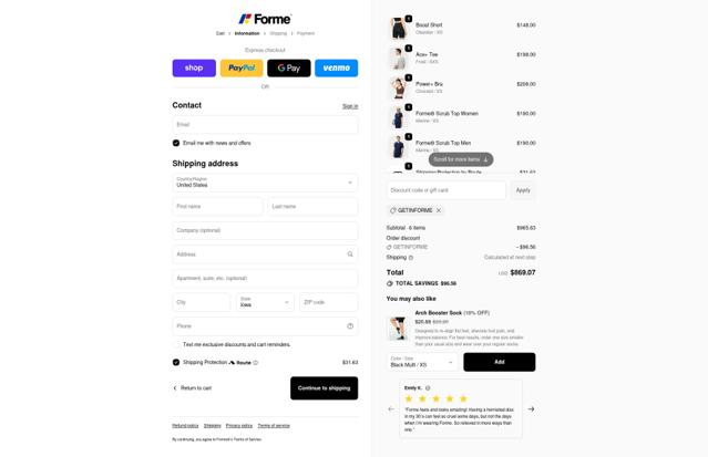 Forme checkout page showing Forme discount code box | Screenshot taken by SimplyCodes community member on Oct 6, 2025