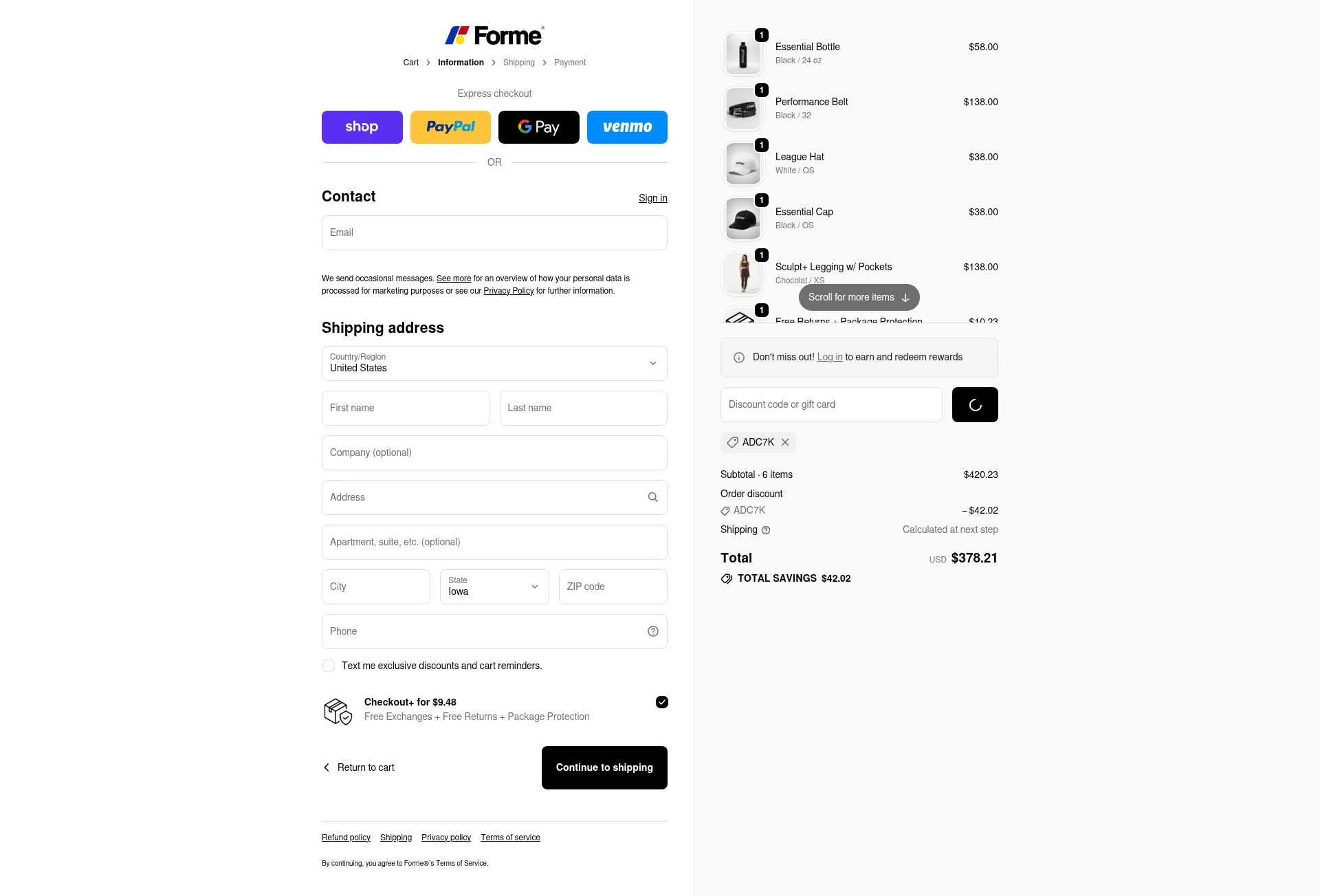 Forme checkout page showing Forme discount code box | Screenshot taken by SimplyCodes community member on Jan 17, 2026