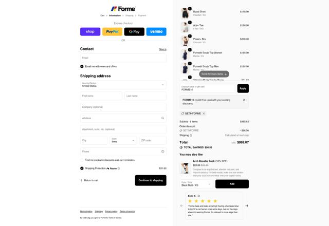 Forme checkout page showing Forme discount code box | Screenshot taken by SimplyCodes community member on Oct 6, 2025