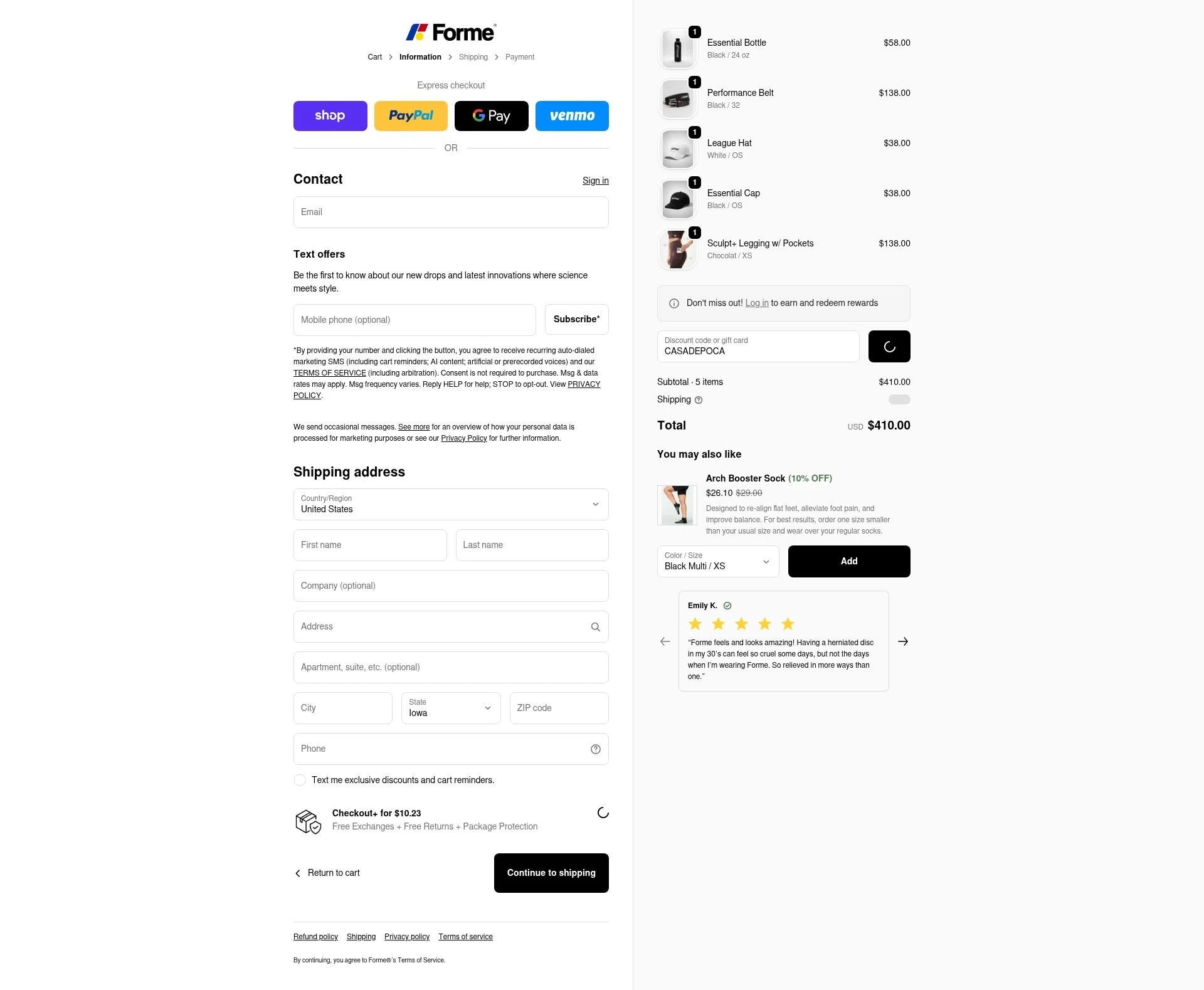 Forme checkout page showing Forme discount code box | Screenshot taken by SimplyCodes community member on Feb 4, 2026