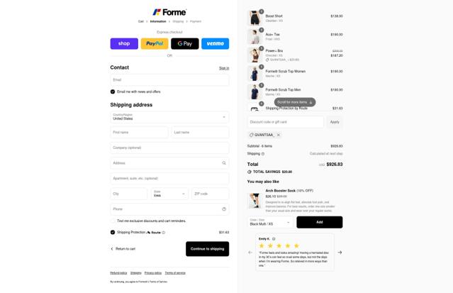 Forme checkout page showing Forme discount code box | Screenshot taken by SimplyCodes community member on Sep 11, 2025