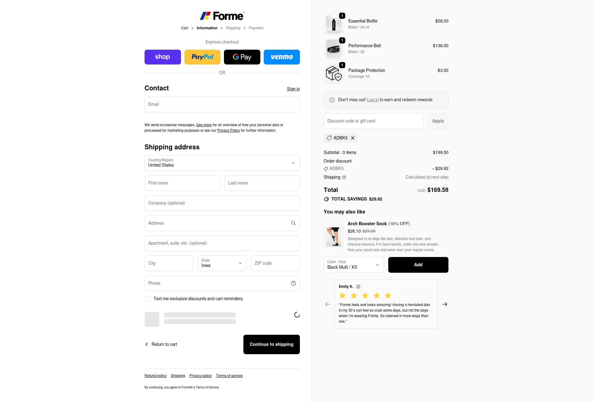 Forme checkout page showing Forme discount code box | Screenshot taken by SimplyCodes community member on Dec 27, 2025