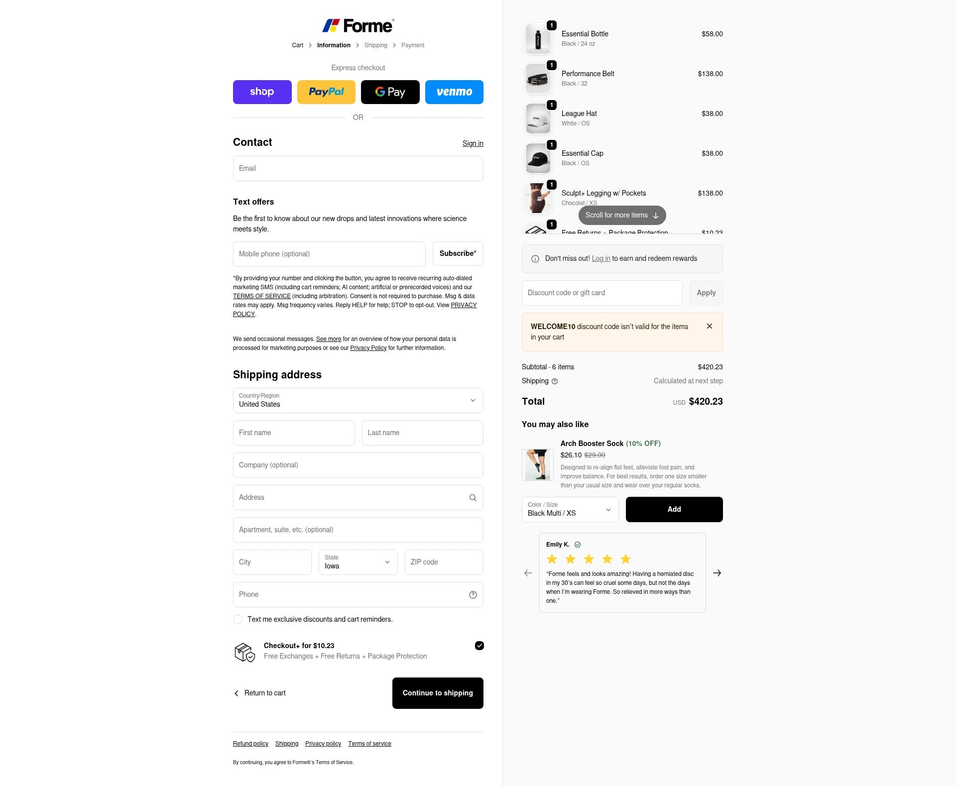 Forme checkout page showing Forme discount code box | Screenshot taken by SimplyCodes community member on Feb 4, 2026