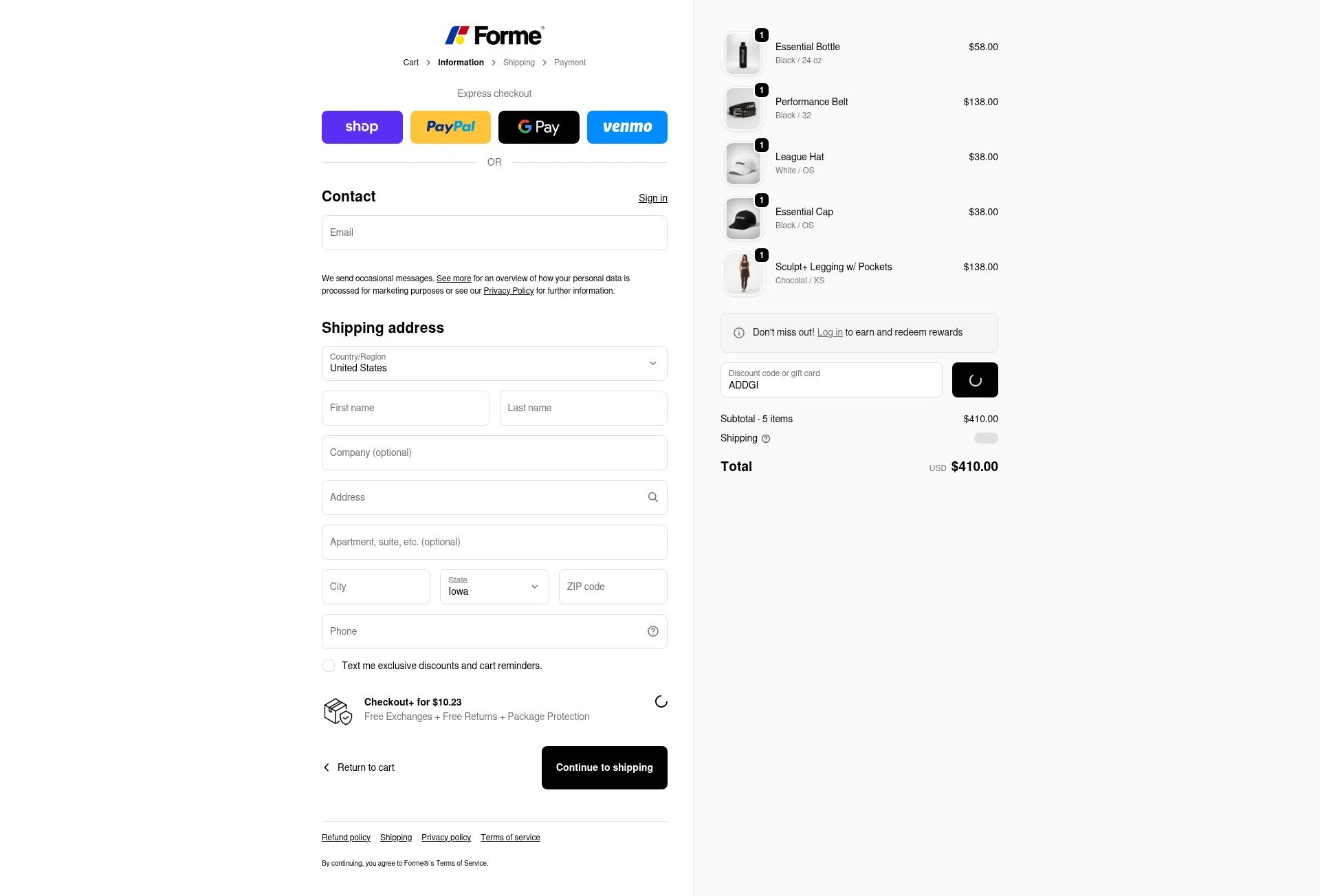 Forme checkout page showing Forme discount code box | Screenshot taken by SimplyCodes community member on Jan 17, 2026