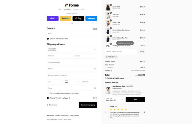Forme checkout page showing Forme discount code box | Screenshot taken by SimplyCodes community member on Sep 11, 2025